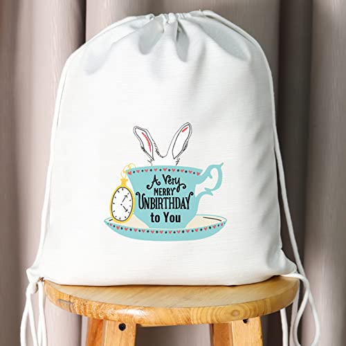 BDPWSS Movie Inspired Drawstring Backpacks A Very Merry Unbirthday To You Book Themed Gift Daughter Birthday Gift (Unbirthday to you Sbp)