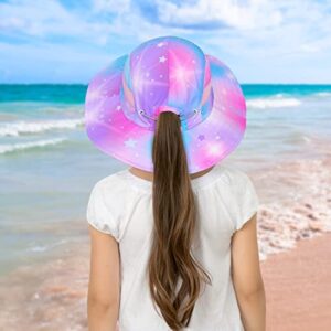 Kids Sun Hat for Girls Unicorn Bucket Hats UV Protection Summer Hat for Kids Wide Brim Fishing Hat 2-8 Years Blue Purple