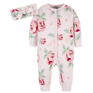 gerber baby girls boutique 2-piece coverall & headband set, pink rose, 3-6 months us