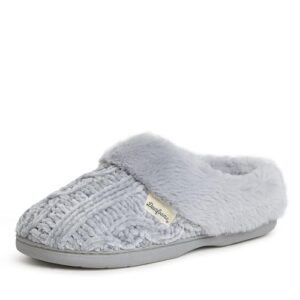 dearfoams women's claire marled cable knit chenille clog slipper, sleet, medium wide