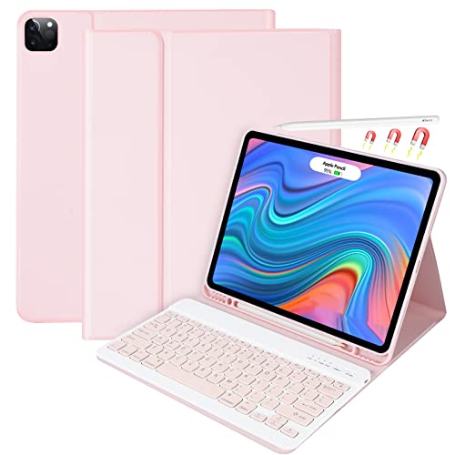 iPad Pro 12.9 inch 2022 Case with Keyboard,Keyboard Case(for 12.9-inch iPad Pro 6th/5th/4th/3rd Generation) with Smart Magic Wireless Keyboard-Bulit-in Pencil Holder-Auto Sleep/Wake Function,Pink