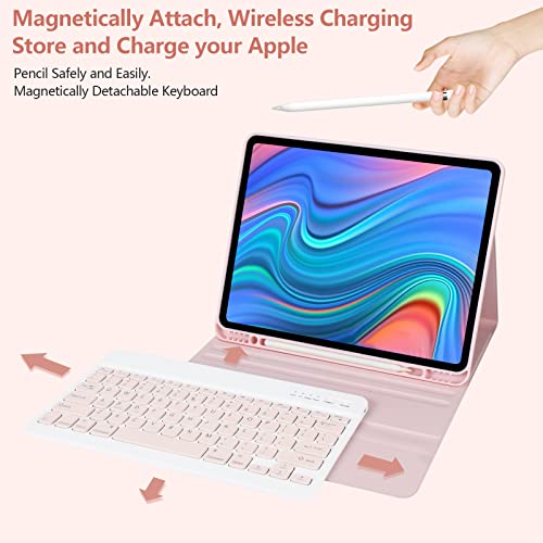 iPad Pro 12.9 inch 2022 Case with Keyboard,Keyboard Case(for 12.9-inch iPad Pro 6th/5th/4th/3rd Generation) with Smart Magic Wireless Keyboard-Bulit-in Pencil Holder-Auto Sleep/Wake Function,Pink