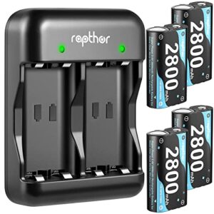 rapthor 4x 2800mah rechargeable controller battery pack for xbox one/series with fast charger station compatible with xbox one/one x/s/elite/series x/s accessories (4 battery packs +1 charger
