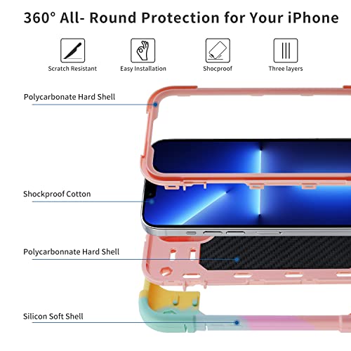 MARKILL Compatible with iPhone 13 Mini/iPhone 12 Mini Case 5.4 Inch with Built-in Ring Stand, Military Grade Drop Protection Full Body Rugged Heavy Duty Protective Cover. (Rainbow Pink)