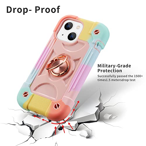 MARKILL Compatible with iPhone 13 Mini/iPhone 12 Mini Case 5.4 Inch with Built-in Ring Stand, Military Grade Drop Protection Full Body Rugged Heavy Duty Protective Cover. (Rainbow Pink)