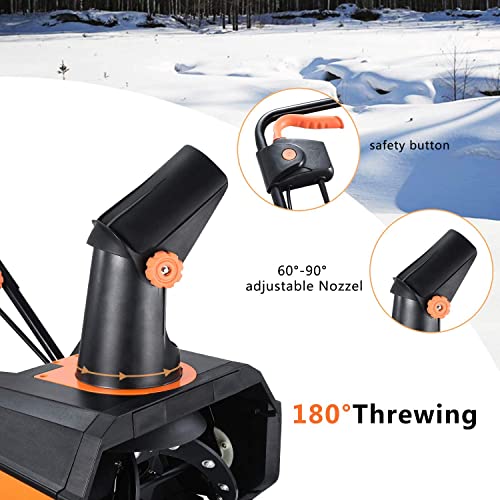 Kapoo Snow Thrower, Black & Orange 18 Inch Electric Snow Blower, 13 Amp, Steel Auger, 180° Rotatable Chute and Overload Protection bb17