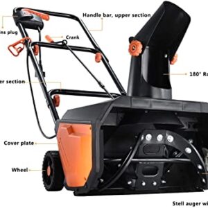 Kapoo Snow Thrower, Black & Orange 18 Inch Electric Snow Blower, 13 Amp, Steel Auger, 180° Rotatable Chute and Overload Protection bb17