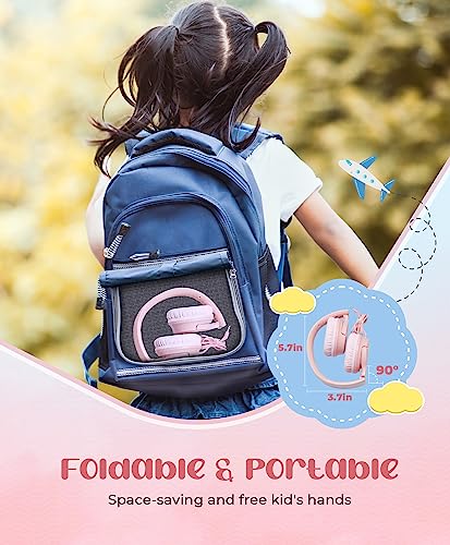 DyBaxa Kids Headphones, Wired Foldable On-Ear Headphones for Kids, Volume Limiter 94dB, Kid Headphones for School Classes Travel, 3.5mm Jack Kids Headset Compatible Smartphones Tablet, Pink