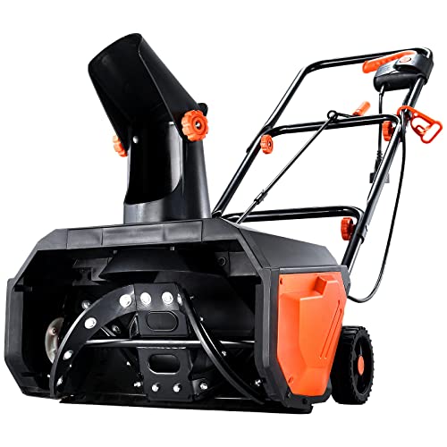 Kapoo Snow Thrower, 18 Inch Electric Snow Blower, 13 Amp, Overload Protection, Steel Auger and 180° Rotatable Chute, Black & Orange bb02