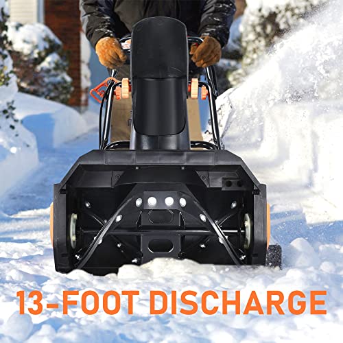 Kapoo Snow Thrower, 18 Inch Electric Snow Blower, 13 Amp, Overload Protection, Steel Auger and 180° Rotatable Chute, Black & Orange bb02