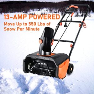 Kapoo Snow Thrower, 18 Inch Electric Snow Blower, 13 Amp, Overload Protection, Steel Auger and 180° Rotatable Chute, Black & Orange bb02