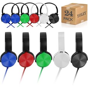 yoley bulk headphones school 24 pack multi color for classroom students kids children boys girls and adult - bx450 wired headsets (no mic, 24mixcolor)