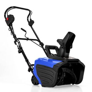 gymax electric snow thrower, 18” 15amp corded snow blower with 180° chute rotation & 2 transport wheels, 26’ throwing distance for driveway, sidewalk (blue)