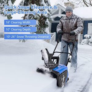 GYMAX Electric Snow Thrower, 18” 15Amp Corded Snow Blower with 180° Chute Rotation & 2 Transport Wheels, 26’ Throwing Distance for Driveway, Sidewalk (Blue)