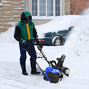 GYMAX Electric Snow Thrower, 18” 15Amp Corded Snow Blower with 180° Chute Rotation & 2 Transport Wheels, 26’ Throwing Distance for Driveway, Sidewalk (Blue)