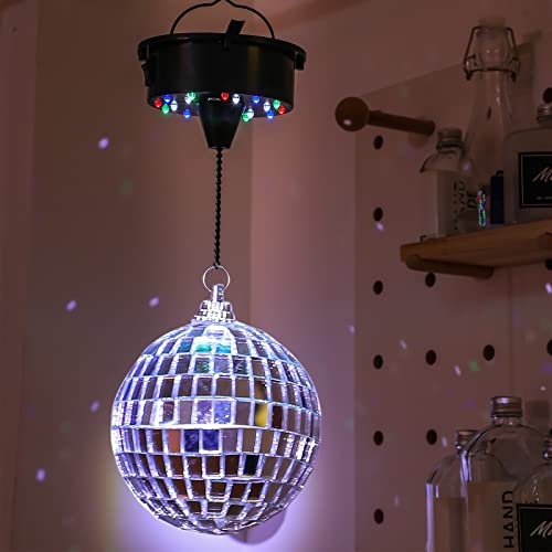 6RPM Rotating Disco Ball Mount Electric Motor with Lights 4 Colors for 6 8 12 Inch (Not Included) 2 Mode Christmas Party DJs Bands Pubs Weddings Night Clubs (Battery Style)