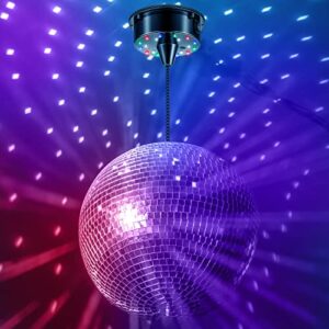 6RPM Rotating Disco Ball Mount Electric Motor with Lights 4 Colors for 6 8 12 Inch (Not Included) 2 Mode Christmas Party DJs Bands Pubs Weddings Night Clubs (Battery Style)