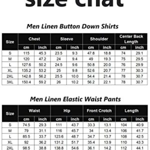 COOFANDY Mens Coordinated Outfit  Linen Beach  Casual Cuban Button Up Shirts Drawstring Pants, Black, X-Large