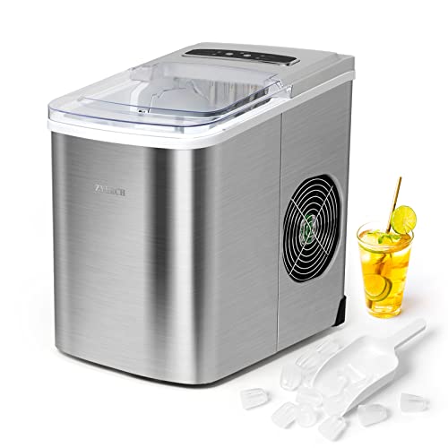 Zyerch Ice Maker Machine Countertop, 26lb Ice Per Day, Large or Small Ice Option, Easy to Clean, Enjoy Endless Supply of Ice in Party, Office, Patio, Home