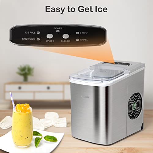 Zyerch Ice Maker Machine Countertop, 26lb Ice Per Day, Large or Small Ice Option, Easy to Clean, Enjoy Endless Supply of Ice in Party, Office, Patio, Home