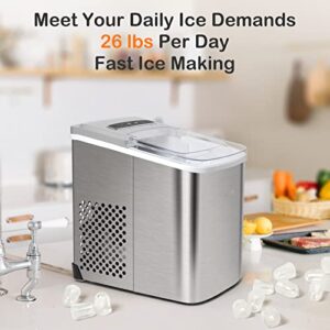 Zyerch Ice Maker Machine Countertop, 26lb Ice Per Day, Large or Small Ice Option, Easy to Clean, Enjoy Endless Supply of Ice in Party, Office, Patio, Home