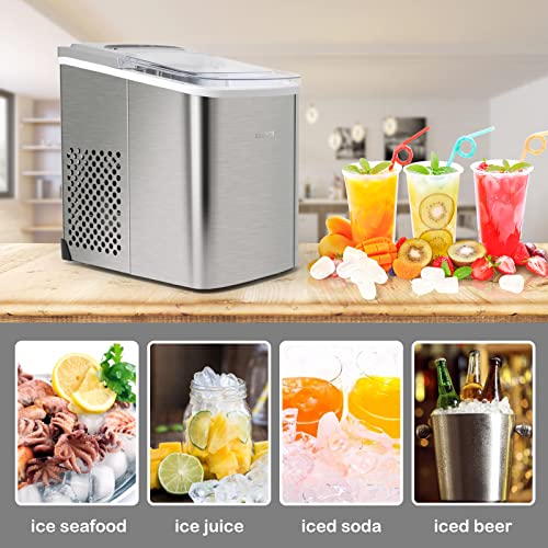 Zyerch Ice Maker Machine Countertop, 26lb Ice Per Day, Large or Small Ice Option, Easy to Clean, Enjoy Endless Supply of Ice in Party, Office, Patio, Home