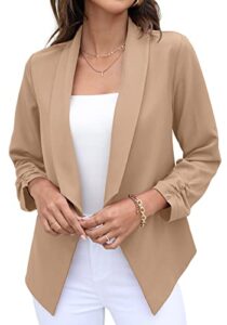 grecerelle women's office blazer jackets long sleeve open front cardigan casual cropped blazer work for women khaki-10