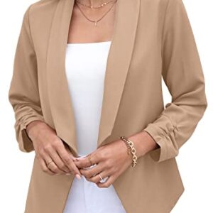 GRECERELLE Women's Office Blazer Jackets Long Sleeve Open Front Cardigan Casual Cropped Blazer Work for Women Khaki-10