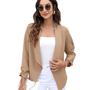 GRECERELLE Women's Office Blazer Jackets Long Sleeve Open Front Cardigan Casual Cropped Blazer Work for Women Khaki-10