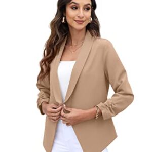 GRECERELLE Women's Office Blazer Jackets Long Sleeve Open Front Cardigan Casual Cropped Blazer Work for Women Khaki-10