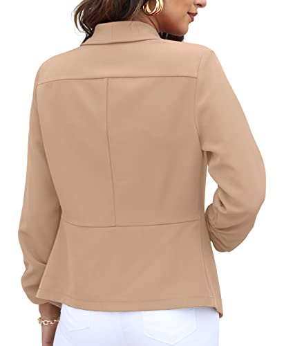 GRECERELLE Women's Office Blazer Jackets Long Sleeve Open Front Cardigan Casual Cropped Blazer Work for Women Khaki-10