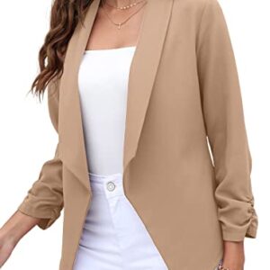 GRECERELLE Women's Office Blazer Jackets Long Sleeve Open Front Cardigan Casual Cropped Blazer Work for Women Khaki-10