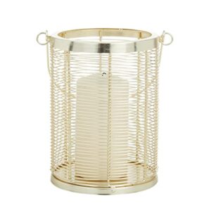 deco 79 metal pillar candle lantern with thin metal handle, 8" x 6" x 9", gold