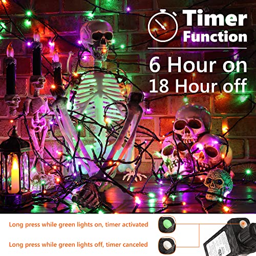 Brizled Mini Halloween Lights, 78.74ft 240 LED String Lights Connectable, 8 Modes Outdoor Halloween Lights, Halloween Tree Lights with Timer for Halloween Carnival Party Decor, Purple & Green & Orange