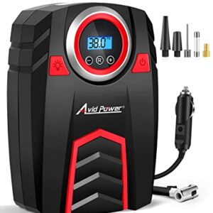 Avid Power Tire 12V Air Compressor w/Digital Pressure Gauge, Car Pump w/LED Light, Auto Shut-Off DC Tire Inflator for Car, Bicycles, Balls and Other Inflatables