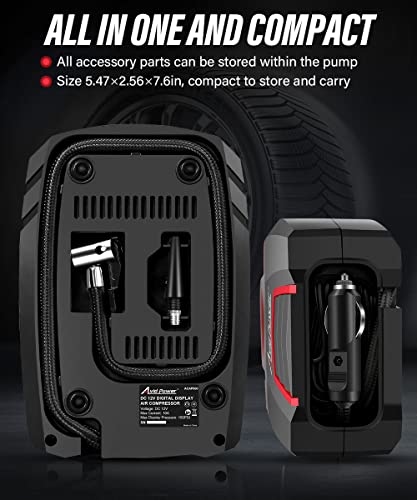 Avid Power Tire 12V Air Compressor w/Digital Pressure Gauge, Car Pump w/LED Light, Auto Shut-Off DC Tire Inflator for Car, Bicycles, Balls and Other Inflatables