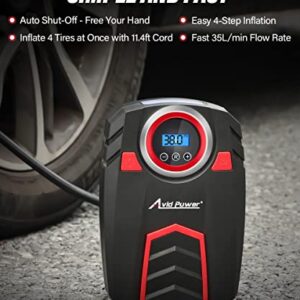 Avid Power Tire 12V Air Compressor w/Digital Pressure Gauge, Car Pump w/LED Light, Auto Shut-Off DC Tire Inflator for Car, Bicycles, Balls and Other Inflatables