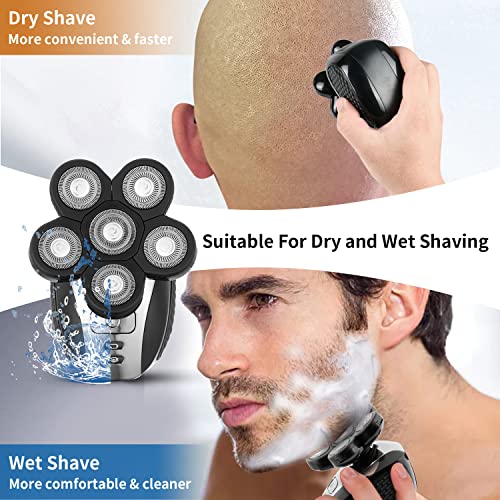 MOTLATA 6D Electric Shaver for Bald Men 7 in 1 Professional Mens Razors Rotary Head Shavers Waterproof Bald Shaver Rechargeable Shavers Wet & Dry Bald Shaving Grooming Cordless Balding Razor for Men