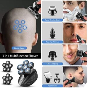 MOTLATA 6D Electric Shaver for Bald Men 7 in 1 Professional Mens Razors Rotary Head Shavers Waterproof Bald Shaver Rechargeable Shavers Wet & Dry Bald Shaving Grooming Cordless Balding Razor for Men