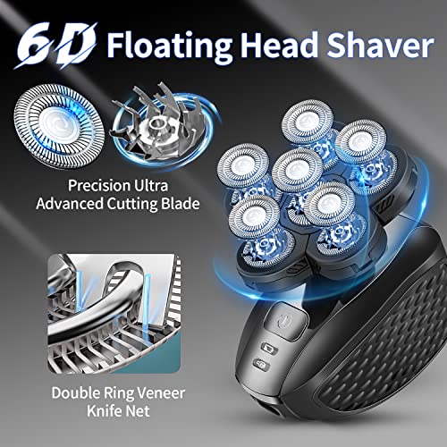 MOTLATA 6D Electric Shaver for Bald Men 7 in 1 Professional Mens Razors Rotary Head Shavers Waterproof Bald Shaver Rechargeable Shavers Wet & Dry Bald Shaving Grooming Cordless Balding Razor for Men