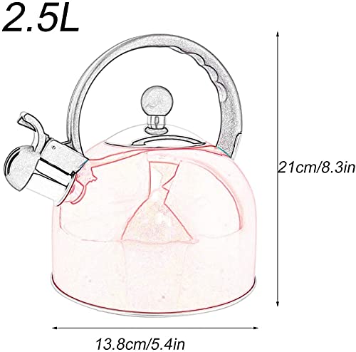 Tea Kettle Whistling Tea Pots Camping coffee pot Stove Top Kettle Whistling-Surgical Stainless Steel Teapot for All Stovetops Ergonomic Handle Chihen220114(Color:Red;Size:2.5L)