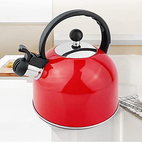 Tea Kettle Whistling Tea Pots Camping coffee pot Stove Top Kettle Whistling-Surgical Stainless Steel Teapot for All Stovetops Ergonomic Handle Chihen220114(Color:Red;Size:2.5L)