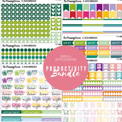 Productivity Sticker Bundle, 850+ stickers, adult calender stickers, variety sticker pack, journal and calendar, Accessories for planning, six sticker sheets per pack!