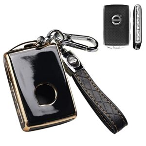 sanrily for volvo key fob cover keyless full protection key case for volvo xc90 xc60 s60 xc40 soft tpu golden edge key shell with keychain black