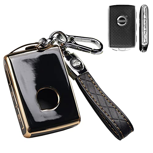 SANRILY for Volvo Key Fob Cover Keyless Full Protection Key Case for Volvo XC90 XC60 S60 XC40 Soft TPU Golden Edge Key Shell with Keychain Black