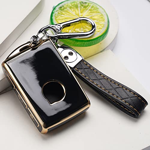 SANRILY for Volvo Key Fob Cover Keyless Full Protection Key Case for Volvo XC90 XC60 S60 XC40 Soft TPU Golden Edge Key Shell with Keychain Black