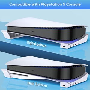 FASTSNAIL Horizontal Stand for PS5 with 4 USB Extension, Cabinet Console Laydown Holder with Charging Data USB Hub, Accessories Stand Compaitble with Playstation 5 Disc & Digital Edition Console