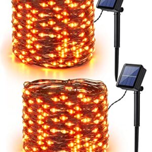 Brizled Orange Lights Halloween, 2 Pack 39.37ft 120 LED Orange Fairy Lights, Solar Powered Halloween Lights 8 Modes, Waterproof Twinkle Halloween Fairy Light for Halloween Party Yard Decor, Black Wire