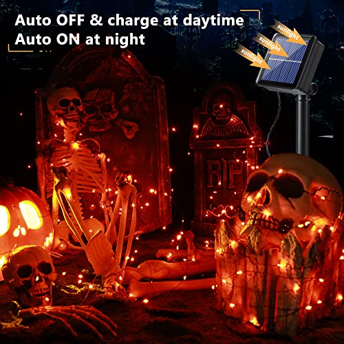 Brizled Orange Lights Halloween, 2 Pack 39.37ft 120 LED Orange Fairy Lights, Solar Powered Halloween Lights 8 Modes, Waterproof Twinkle Halloween Fairy Light for Halloween Party Yard Decor, Black Wire