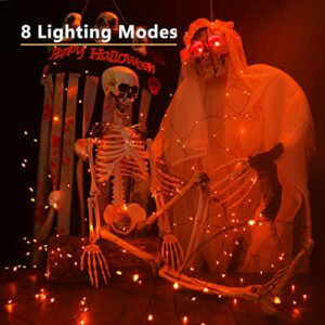 Brizled Orange Lights Halloween, 2 Pack 39.37ft 120 LED Orange Fairy Lights, Solar Powered Halloween Lights 8 Modes, Waterproof Twinkle Halloween Fairy Light for Halloween Party Yard Decor, Black Wire